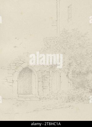 CARL THEODOR REIFFENSTEIN, house wall with entrance in Kronberg, August 3, 1878, sheet, 126 x 97 mm, pencil on paper, house wall with entrance in Kronberg, CARL THEODOR REIFFENSTEIN, page, adhesive tapes, volume 35, page 4, part number / total, 2 / 3, KRONBERG IM TAUNUS, 19TH CENTURY, DRAWING, pencil on paper, GRAPHITE-CLAY MIXTURE, PAPER, PENCIL DRAWING, GERMAN, ARCHITECTURAL STUDY, TRAVEL STUDY, Dated and inscribed lower right, in pencil, Cronberg 3 Aug. 1878., Numbered on the page below the drawing, with pen in black Stock Photo