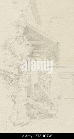 CARL THEODOR REIFFENSTEIN, Covered house entrance in Kronberg, August 24, 1878, sheet, 143 x 82 mm, pencil on paper, Covered house entrance in Kronberg, CARL THEODOR REIFFENSTEIN, page, adhesive tapes, volume 35, page 14, part number / total, 3 / 4, KRONBERG IM TAUNUS, 19TH CENTURY, DRAWING, pencil on paper, GRAPHITE-CLAY MIXTURE, PAPER, PENCIL DRAWING, GERMAN, ARCHITECTURAL STUDY, TRAVEL STUDY, Dated and inscribed lower left, in pencil, Cronberg 24 Aug 1878., Numbered on the page below the drawing, with pen in black Stock Photo