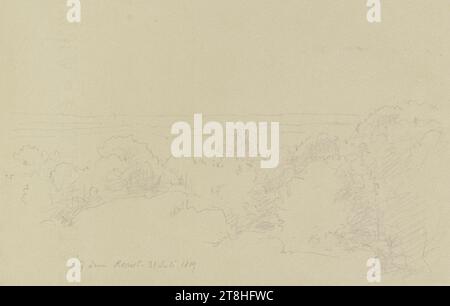CARL THEODOR REIFFENSTEIN, view from Rossert near Eppstein, July 31, 1889, sheet, 119 x 157 mm, pencil on paper, view from Rossert near Eppstein, CARL THEODOR REIFFENSTEIN, page, adhesive tapes, volume 42, page 27, part number / overall, 1 / 2, EPPSTEINUmkreis, 19TH CENTURY, DRAWING, pencil on paper, GRAPHITE-CLAY MIXTURE, PAPER, PENCIL DRAWING, GERMAN, LANDSCAPE STUDY, TRAVEL STUDY, SKETCH, Dated and inscribed lower left, in pencil, On the Rossert. July 31, 1889 Stock Photo
