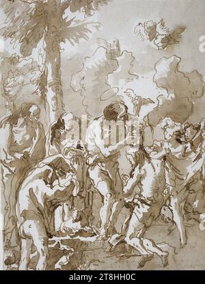 GIOVANNI DOMENICO TIEPOLO, Baptism of Christ in the Jordan, ca. 1770 - 1790, sheet, 255 x 187 mm, pen and brush in brown, brown and greyish-brown wash, on ribbed handmade paper, Baptism of Christ in the Jordan, GIOVANNI DOMENICO TIEPOLO, 18. CENTURY, BAROQUE, DRAWING, pen and brush in brown, brown and greyish-brown washes, on ribbed handmade paper, INK?, INK?, VERTICAL PAPER, BUILD PAPER, PEN DRAWING, BRUSH DRAWING, WASH, VENETIAN, COMPOSITION STUDY, STUDY AFTER A PAINTING?, STUD IE AFTER A WALL PAINTING?, inscribed lower right, with the pen in dark brown, 322.; Verso inscribed lower center, Stock Photo