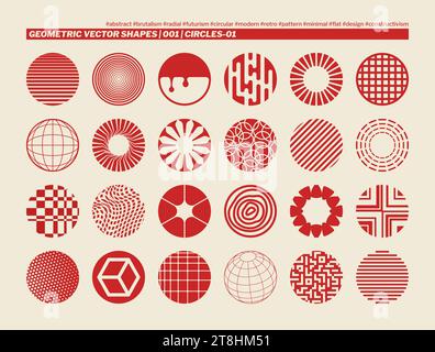 Modern Circles Vector Shapes. Inspired by Brutalist, Minimal, Bauhaus, and Memphis styles;  dynamic mix of innovative shapes for a contemporary touch. Stock Vector