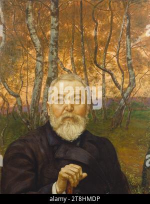 HANS THOMA, self-portrait in front of a birch forest, 1899, dimensions, 94.0 x 75.5 cm, oil on canvas, self-portrait in front of a birch forest, painter, HANS THOMA, 19TH CENTURY, REALISM SYMBOLISM, PAINTING, oil on canvas, CANVAS, OIL, Monogrammed and dated lower right: HTh, ligated, 99 Stock Photo