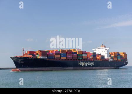 Le Havre, France - Container Ship AL BAHIA arriving port of Le Havre. Stock Photo