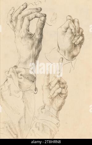 Three studies of Dürer's left hand, Albrecht Dürer, Nuremberg 1471 - 1528 Nuremberg, 1493/94, drawing, pen in brown and black-brown, 27 x 18 cm, no collector's stamp Stock Photo