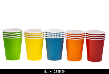 colored paper cups isolated on white background Stock Photo