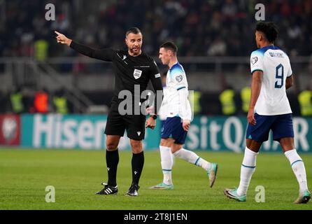 Referee Filip Glova during the UEFA Euro 2024 Qualifying Group C match at Todor Proeski National Arena in Skopje, North Macedonia. Picture date: Monday November 20, 2023. Stock Photo