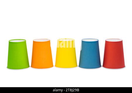 colored paper cups isolated on white background Stock Photo