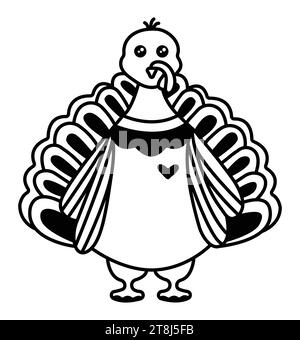 Black and white turkey, cute monochrome vector doodle Stock Vector