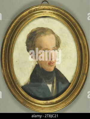Franz Carl, Archduke of Austria, 1802-1878, in a blue coat and with a black necktie, Ferdinand Georg Waldmüller, Vienna 1793 - 1865 Hinterbrühl near Mödling, around 1838, drawing, oil sketch on paper. Corners bent. In the original brass frame., 11.4 x 9.2 cm, Signed in lead on the back: 'Waldmüller, Austria Stock Photo