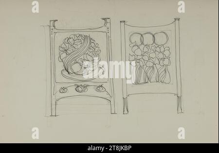 floral ornament studies for beds?, Farmer Leopold's sketchbook; 44 paginated pages, Leopold Bauer, Krnov, Jägerndorf, 1872 - 1938 Vienna, 1899, drawing, pencil; Feather in black, sheet: 17 x 25.4 cm, Austria Stock Photo