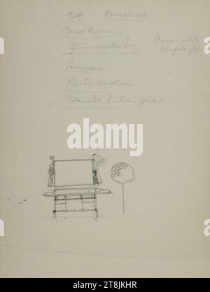 Sketch of a psyche or a music stand and notes on furniture, sketchbook Farmer Leopold; 44 paginated pages, Leopold Bauer, Krnov, Jägerndorf, 1872 - 1938 Vienna, 1900, drawing, pencil; Feather in black, sheet: 20.2 x 17 cm, M.o. 'Bed vanity / bedside table / flower stand / lamps / wardrobe, Austria Stock Photo