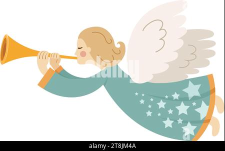 angel with trumpet Vector illustration for Christmas New Year Stock Vector