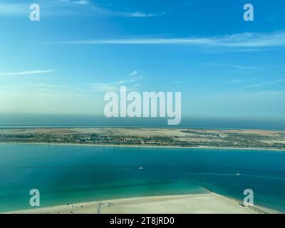 Incredible aerial view of Abu Dhabi Corniche road and beach Stock Photo