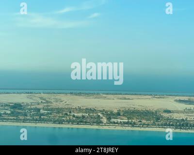 Incredible aerial view of Abu Dhabi Corniche road and beach Stock Photo