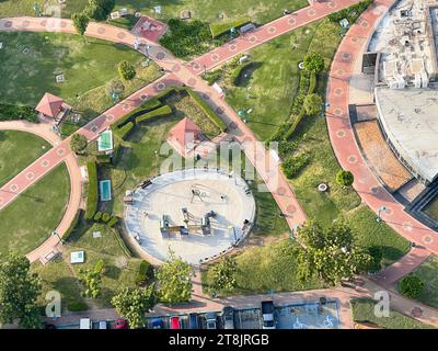 Incredible aerial view of Abu Dhabi Corniche road and beach Stock Photo