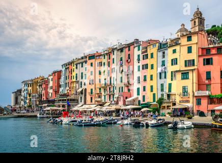 The waterfront of Porto Venere, a picturesque village on the Ligurian coast, in the province of La Spezia, Italy. Stock Photo