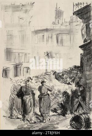 The Barricade, scene from the uprising of the Paris Commune, Edouard Manet, Paris 1832 - 1883 Paris, 1871, print, lithograph; on rolled Chinese paper, 47.6 x 34 cm Stock Photo