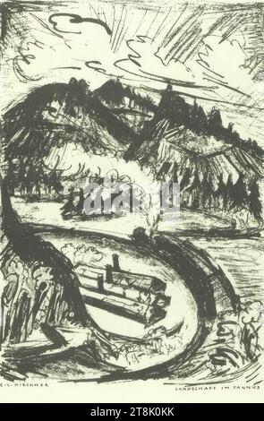 Landscape in the Taunus, The Picture Man, Stone Drawings for the German People, edited by Paul Cassirer, 1st year, issue 6, Berlin, June 20, 1916, Ernst Ludwig Kirchner, Aschaffenburg 1880 - 1938 Frauenkirch near Davos, 1916, prints, lithography, plate: 28 x 19.8 cm, right. in the plate: 'LANDSCHAFT IM TAUNUS Stock Photo