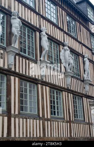 Restored medieval cobbled streets and half-timbered buildings in Rouen Normandy, France Stock Photo