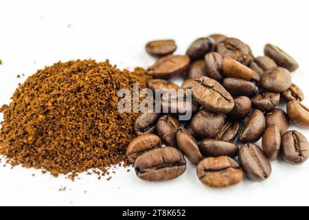 roasted coffee beans and powder Stock Photo