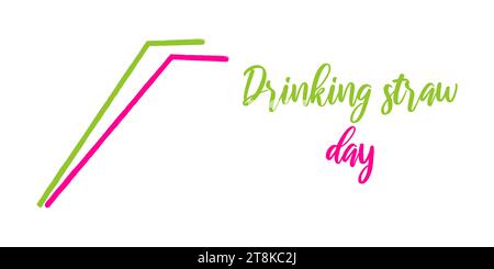Birthday Drinking Cocktail straws. January 3 event. Holiday concept. Colored tubes on a white background. Design horizontal banner poster or invitation. Celebration decoration design.Vector. Stock Vector