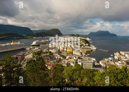 ALESUND, NORWAY - September 12 2023: Alesund is a sea port and is noted for its Art Nouveau architecture, and with close proximity to the fjords, Ales Stock Photo