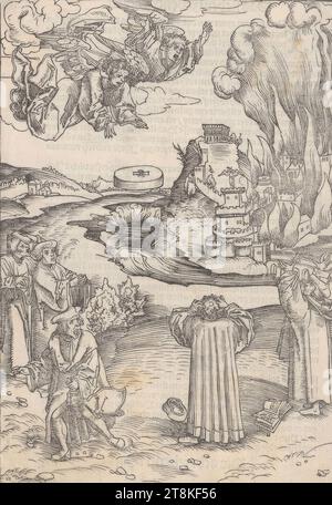 New Testament, Luther Bible, The destroyed Babylon, Revelation of John 18, The Revelation of John, Lucas Cranach the Elder. Ä., Kronach 1472 - 1553 Weimar, 1522, print, woodcut and typeprint, sheet: 24.5 × 16.9 cm, above: 'The Revelation Stock Photo