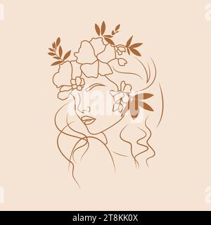 Graceful beauty blossoms in our vector line art woman portrait with flowers. An exquisite blend of elegance and nature, capturing timeless femininity. Stock Vector