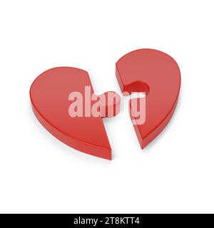 Separate puzzle pieces in the shape of a heart isolated on white background. 3d illustration. Stock Photo