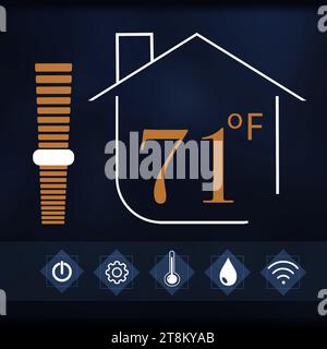 Smart home system. Thermostat display showing ambient temperature in ...