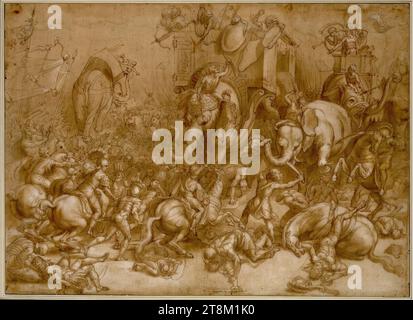 The battle between Scipio and Hannibal at Zama, anonymous, drawing, chalk; Feather; washed; white heightened, 42.3 x 58.6 cm, l.l. Duke Albert of Saxe-Teschen, on the banner top left 'SPQR Stock Photo