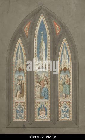 Glass window design for Glasgow Cathedral: Noah's Sacrifice, Georg Fortner (Munich 1814 - 1879 Munich), 1861, drawing, pencil, black-grey pen, watercolour, body colour, 521 x 329 mm Stock Photo