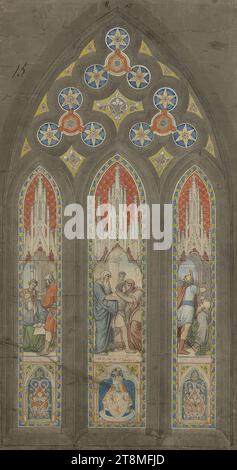 Stained glass window design for Glasgow Cathedral: from the story of Elisha, Engelbert Seibertz (Brilon 1813 - 1905 Arnsberg), 1861, drawing, watercolour, opaque white, black-grey pen, over pencil, 516 x 278 mm, M.o. 'No.15' (nib in brown); l.o. 'red' Stock Photo