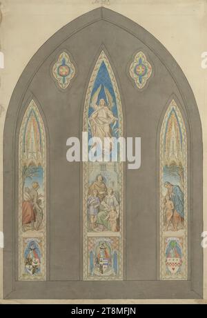 Stained glass window design for Glasgow Cathedral: Let the little children come to me, Georg Fortner (Munich 1814 - 1879 Munich), 1861-1862, drawing, pencil, black-grey pen, watercolour, opaque white, 529 x 363 mm Stock Photo