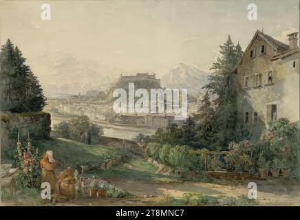 Salzburg from the Kapuzinerberg, Franz Barbarini (Znaim (Moravia) 1804 - 1873 Vienna), drawing, watercolour, 22.2 x 31.8 cm Stock Photo