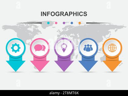 Infographic design template with 5 Arrows with icons, stock vector Stock Vector
