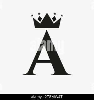 Crown Logo On Letter A with Star Icon. Crown Symbol Template Stock Vector