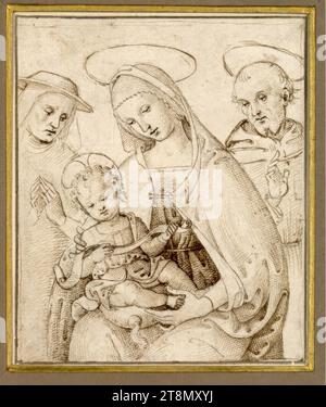 Madonna and Child between Saints Jerome and Francis, Giovanni di Berto (Città della Pieve 1495 - 1529 Perugia), drawing, metal pen, pen, 13.8 x 11.4 cm, l.l. Duke Albert of Saxe-Teschen Stock Photo