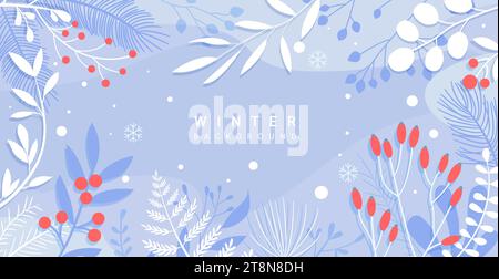 Winter background with isolated hand drawn leaves. Stock Vector