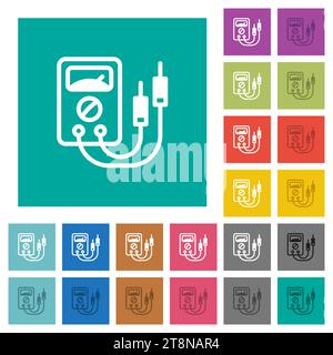 Multimeter multi colored flat icons on plain square backgrounds. Included white and darker icon variations for hover or active effects. Stock Vector
