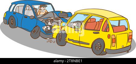 Traffic accident, emergency situation. Car crash cartoon vector illustration. Stock Vector