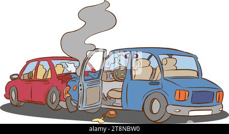Traffic accident, emergency situation. Car crash cartoon vector illustration. Stock Vector