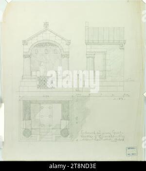 Vienna, Döblinger Friedhof, burial chapel for Baroness Klimburg, design, ground plan and views, Alfred Castelliz (Celje 1870 - 1940 Vienna), 1908, architectural drawing, Aquafix; Pencil drawing, 28.4 x 25 cm Stock Photo