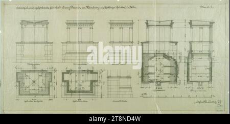 Vienna, Döblinger Friedhof, burial chapel for Baroness Klimburg, design, views, sections, ground plans, Alfred Castelliz (Celje 1870 - 1940 Vienna), 1908, architectural drawing, transparent paper; Preparatory pencil and pen drawing (black), 29.9 x 60 cm Stock Photo