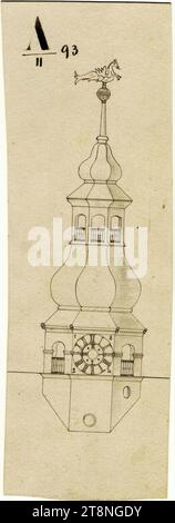 Vienna I, Hofburg, Amalienburg, tower, elevation, 1824, architectural drawing, pen and ink in black, graphite, sheet: 22.9 x 8 cm, recto: 'A/II 93' verso: 'A/II 93 Stock Photo