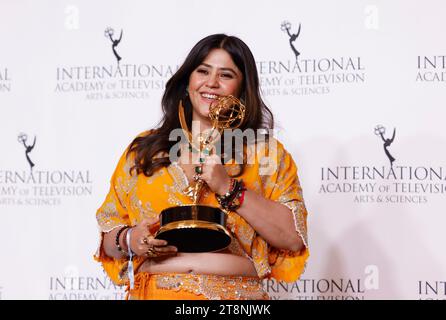 New York, United States. 20th Nov, 2023. Indian television producer Ekta Kapoor poses with 'The Directorate Award' in the press room at the 51st International Emmy Awards at New York Hilton Midtown in New York City on Monday, November 20, 2023. Photo by John Angelillo/UPI Credit: UPI/Alamy Live News Stock Photo