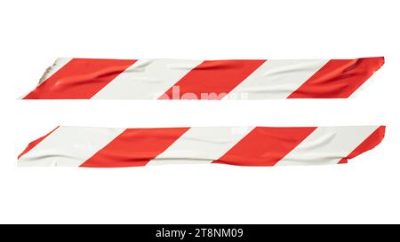 Red and white barricade tape on white background with clipping path Stock Photo