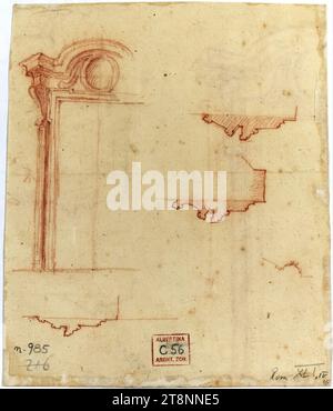 Rome, Palazzo Barberini, main hall, side portal, preliminary design, 1631, architectural drawing, paper, medium weight; sanguine drawing; Construction and drawing in red chalk, 23 x 13.7 cm Stock Photo