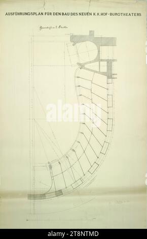 Vienna I, Burgtheater, auditorium, 2nd floor, floor plan, Carl von Hasenauer (Vienna 1833 - 1894 Vienna), February 29, 1884, plan, break, 1598 x 998 mm, 'Hasenauer', 'EXECUTION PLAN FOR THE CONSTRUCTION OF THE NEW K. K. HOF -BURGTHEATERS/ Ground plan of the 2nd floor Stock Photo