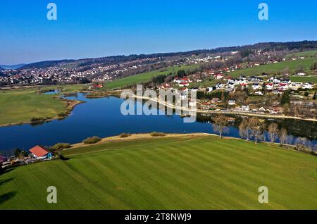 Lake Lac des Brenets in the valley of the border river Doubs, opposite the hamlet of Chaillexon in the French municipality of Villers-le-Lac, Les Stock Photo